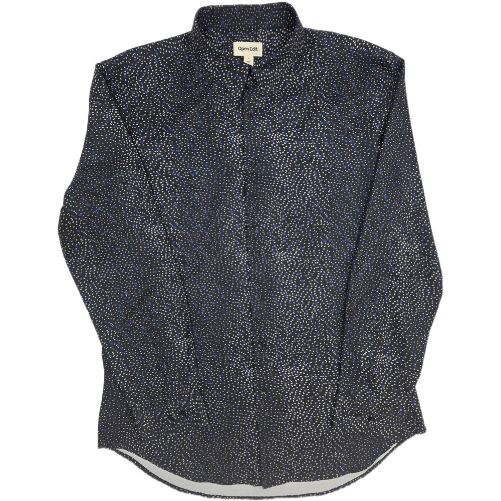 Open Edit Men's Black Gray Blue Micro Dot Long Sleeve Button Down Shirt